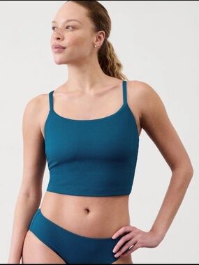 NWT ATHLETA Scoop Pique Crop Bikini Coastal Teal Swim Top D-DD, Size XS